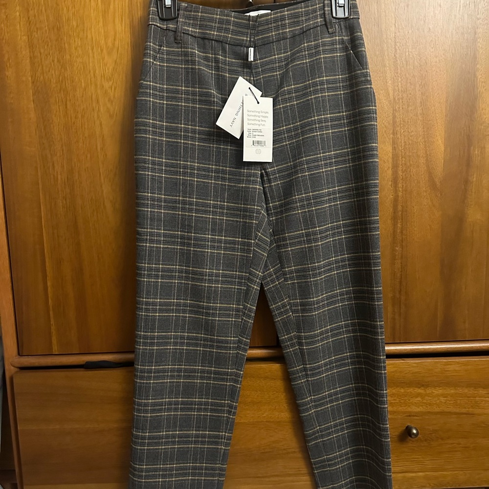 NWT Something Navy Plaid Pants